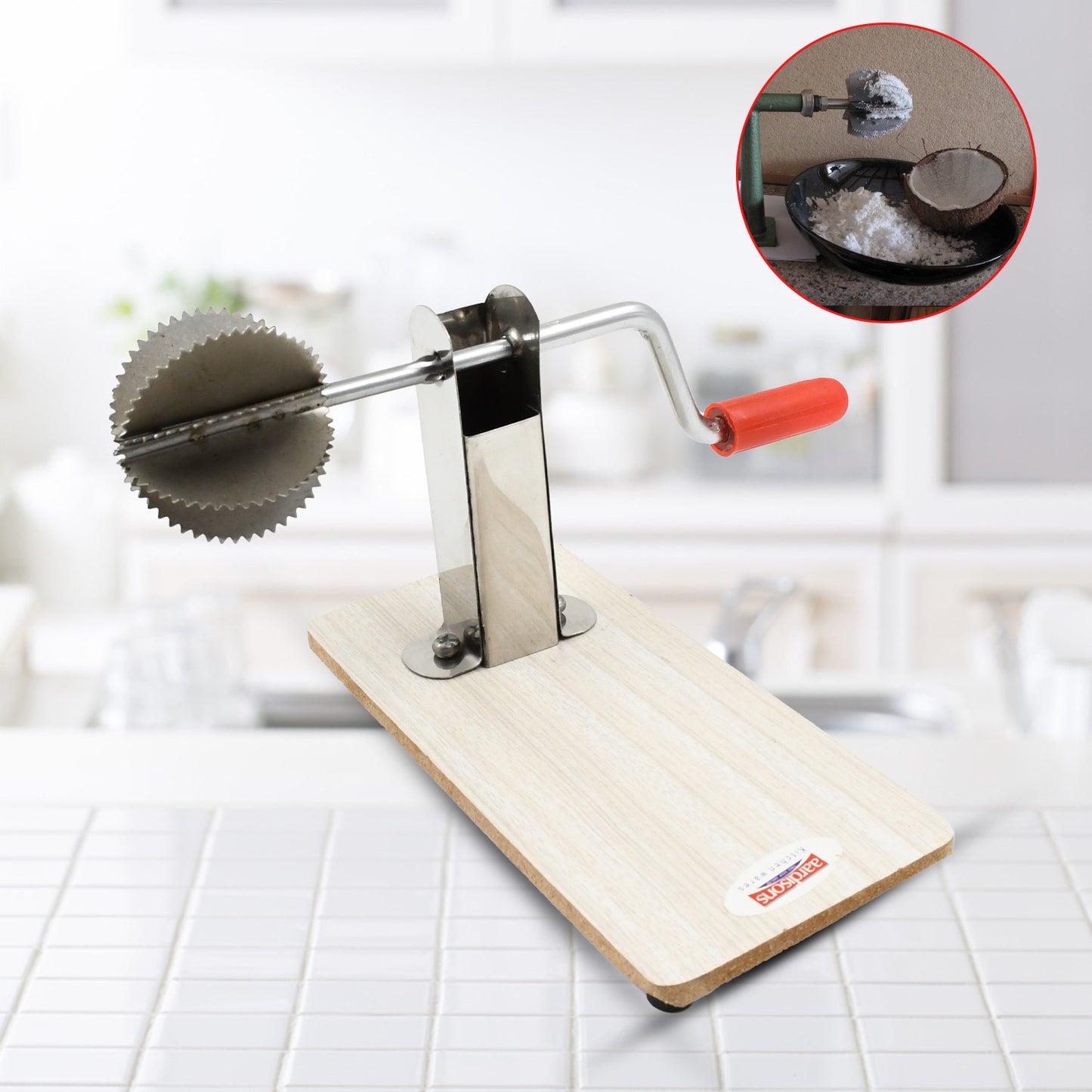Stainless Steel Coconut Scraper with Wooden Base – Easy & Efficient