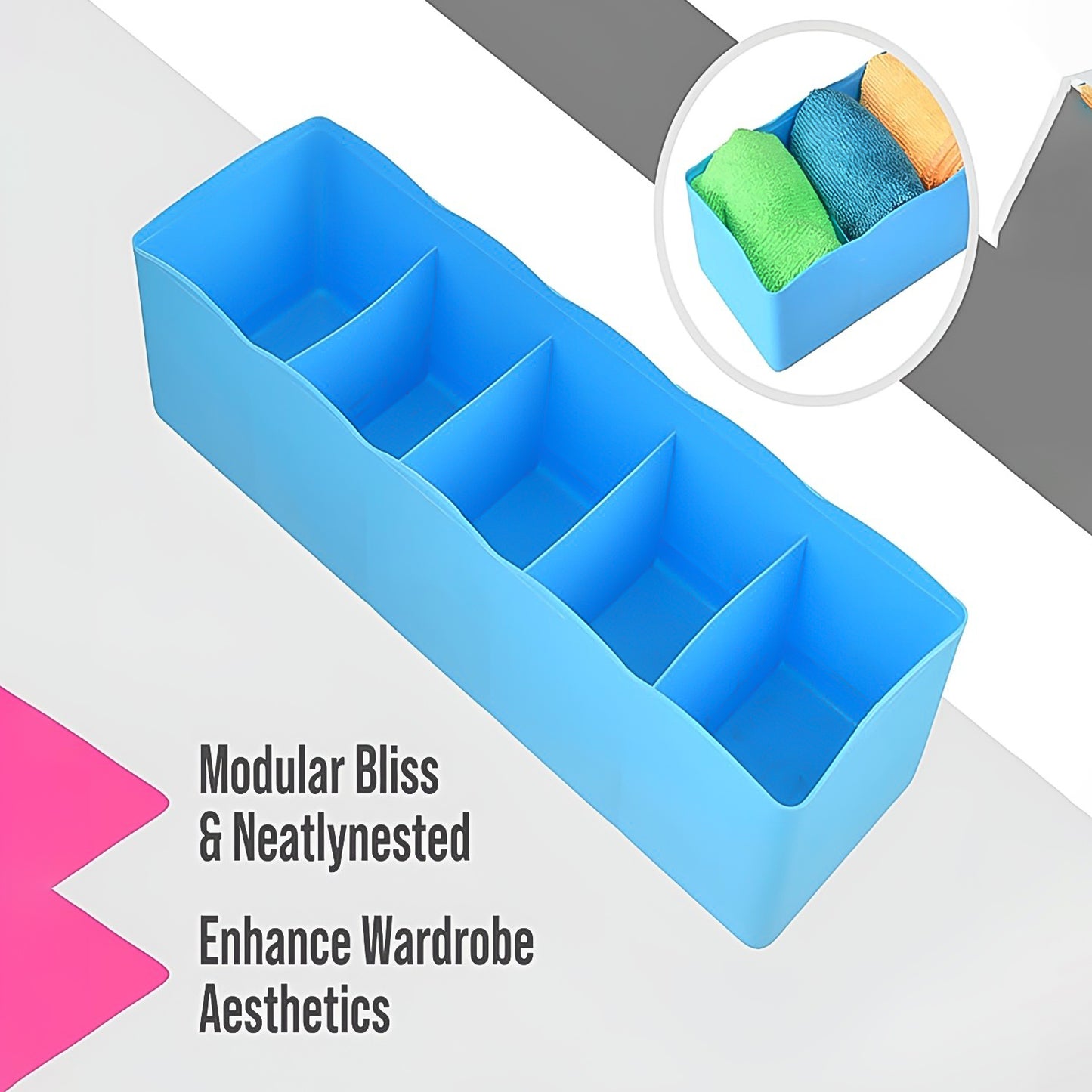 5-Compartment Storage Box for Socks, Handkerchiefs & Underwear – Pack of 4 | Closet Organizer