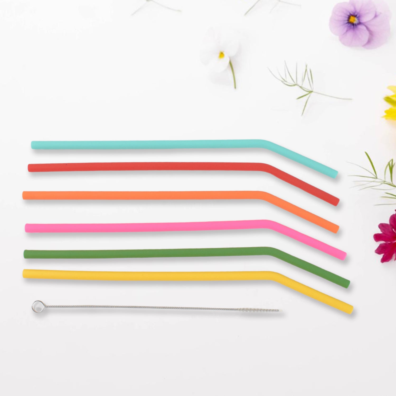 Reusable Silicone Straws – 7-Piece Flexible Drinking Straws with Cleaning Brush