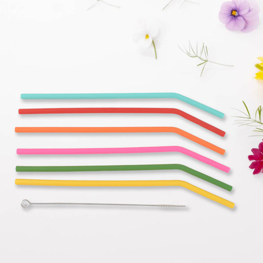 Reusable Silicone Straws – 7-Piece Flexible Drinking Straws with Cleaning Brush