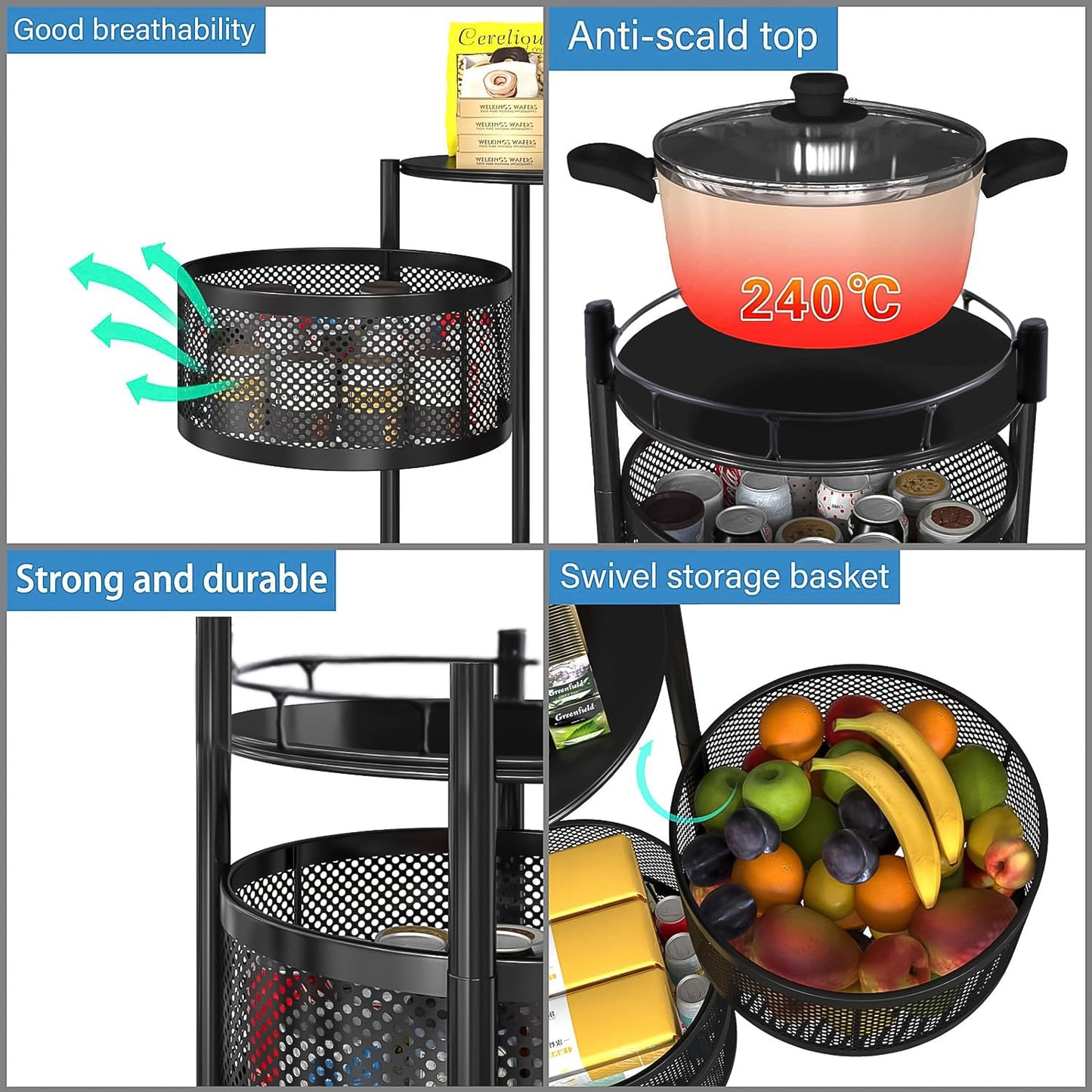 3-Layer Metal Kitchen Trolley with Wheels – High-Quality & Multi-Purpose 🚛✨