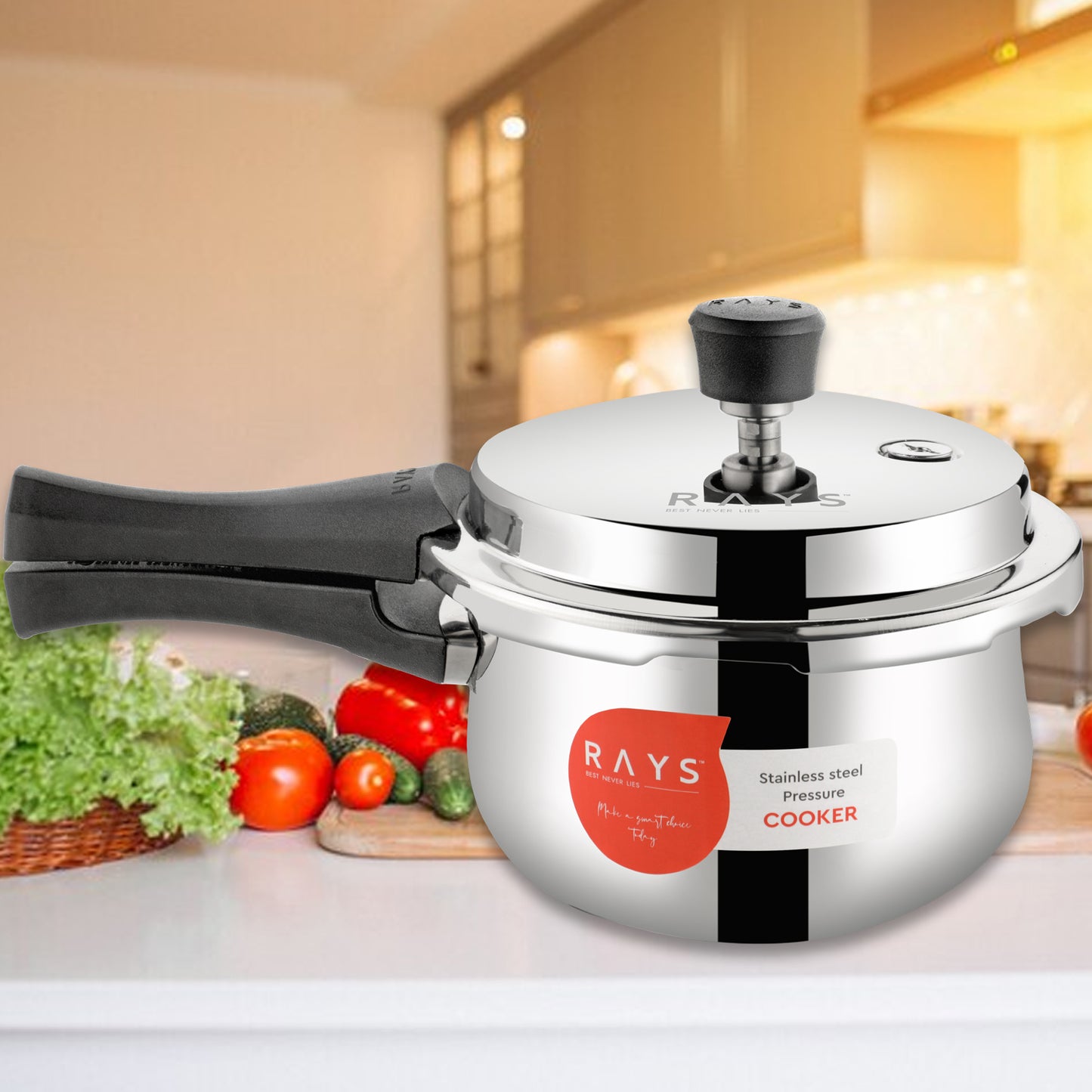 🍲 Stainless Steel Rays Fusion Pressure Cooker with Outer Lid – 3.5 Litres