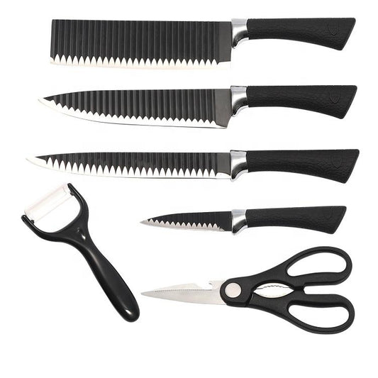 6-Piece Stainless Steel Knife Set – Includes Chef Knife, Peeler & Scissors 🔪✨🍽️