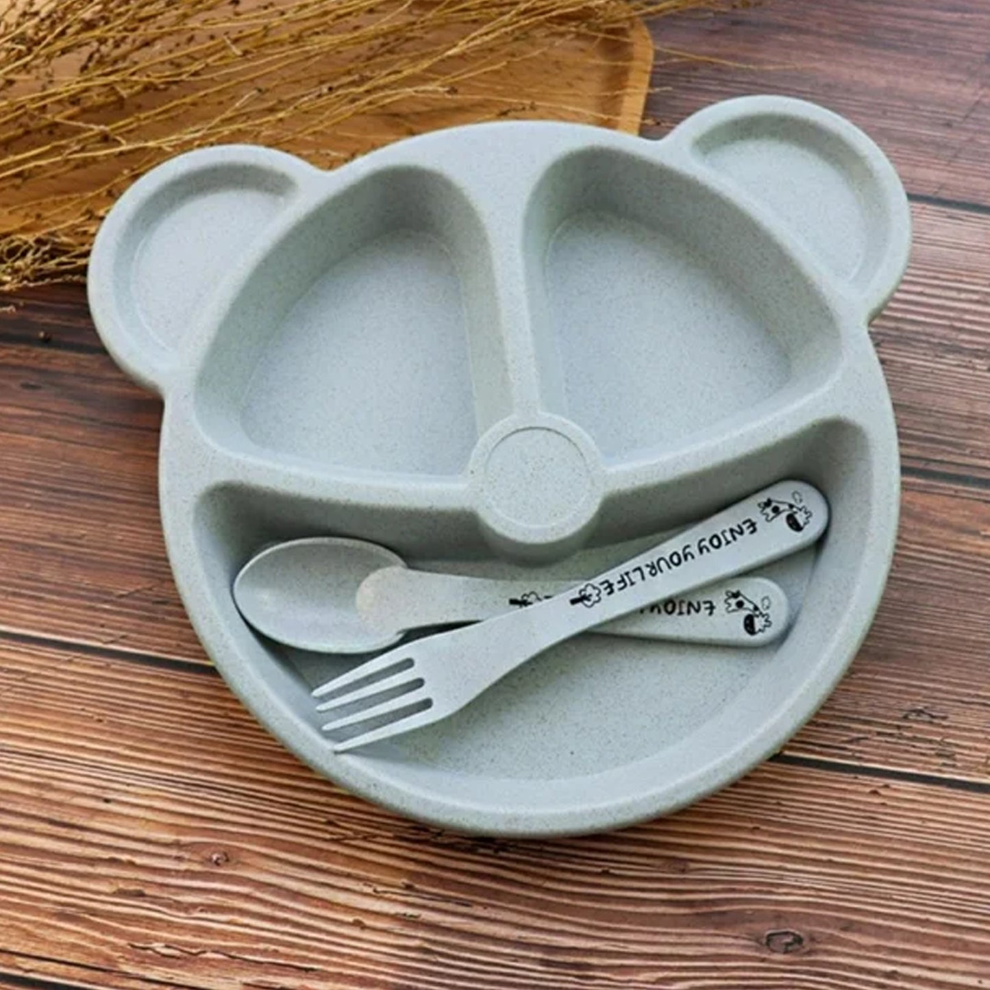 🍽️ Kids 3-Compartment Food Tray Plates with Spoon & Fork – 1 Set