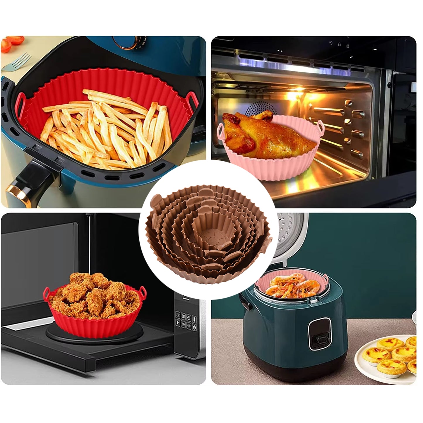 Air Fryer Reusable Silicone Pot – 6-Piece Non-Stick Baking Tray with Handles